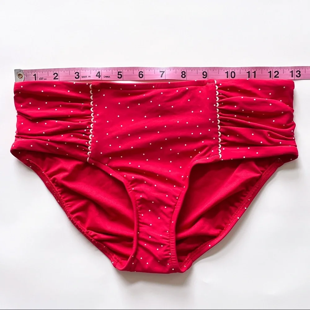 Seafolly Red Off White Polka Dot Harlow Ruched Side Retro Bikini Bottoms 4 NWT